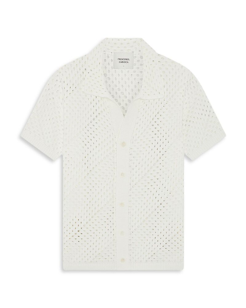 フレスコボールカリオカ メンズ アウター ジレー プルオーバー Frescobol Carioca Pinto Crochet Cardigan Shirt Ivory 象牙色