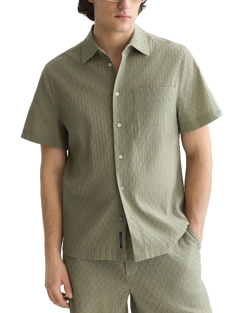 スコッチアンドソーダ メンズ トップス シャツ レギュラーフィット Scotch & Soda Jacquard Seersuckeregular Fit Short Sleeved Shirt Oil Green グリーン|ReVida 店