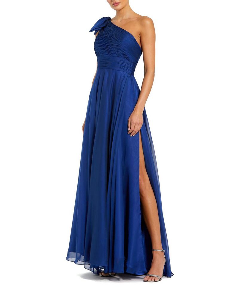 マックダガル レディース トップス 衣装 シフォン 筋目 Mac Duggal Pleated One Shoulder Chiffon Gown Cobalt 青緑色