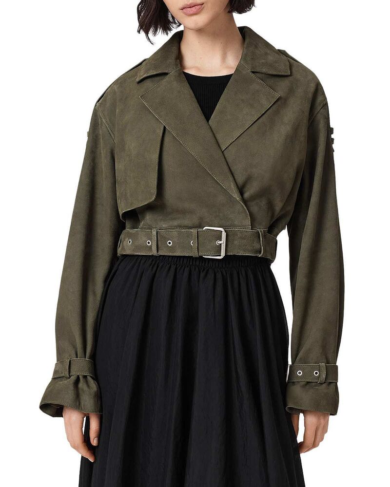 オールセインツ レディース アウター 上衣・上衣 スエードクロス ALLSAINTS Ophelia Suede Crop Jacket Caledone Green 緑であること