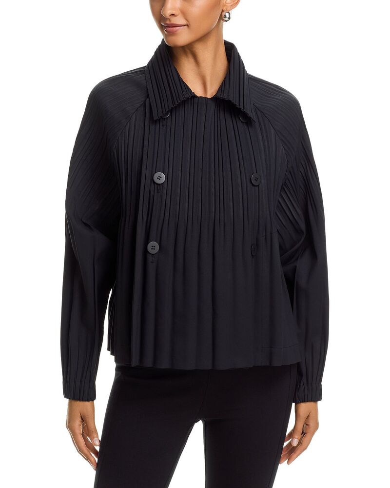 筋目 プリーズ イッセイ ミヤケ レディース アウター 厚地の外套 PLEATS PLEASE ISSEY MIYAKE Smooth Coat Black 黒いこと