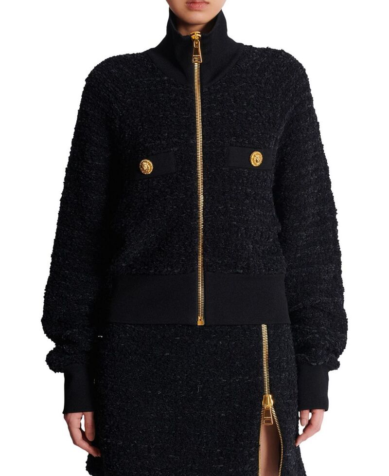 バルマン レディース アウター 上衣・上衣 ツィード Balmain Tweed Bomber Jacket Black 黒いこと