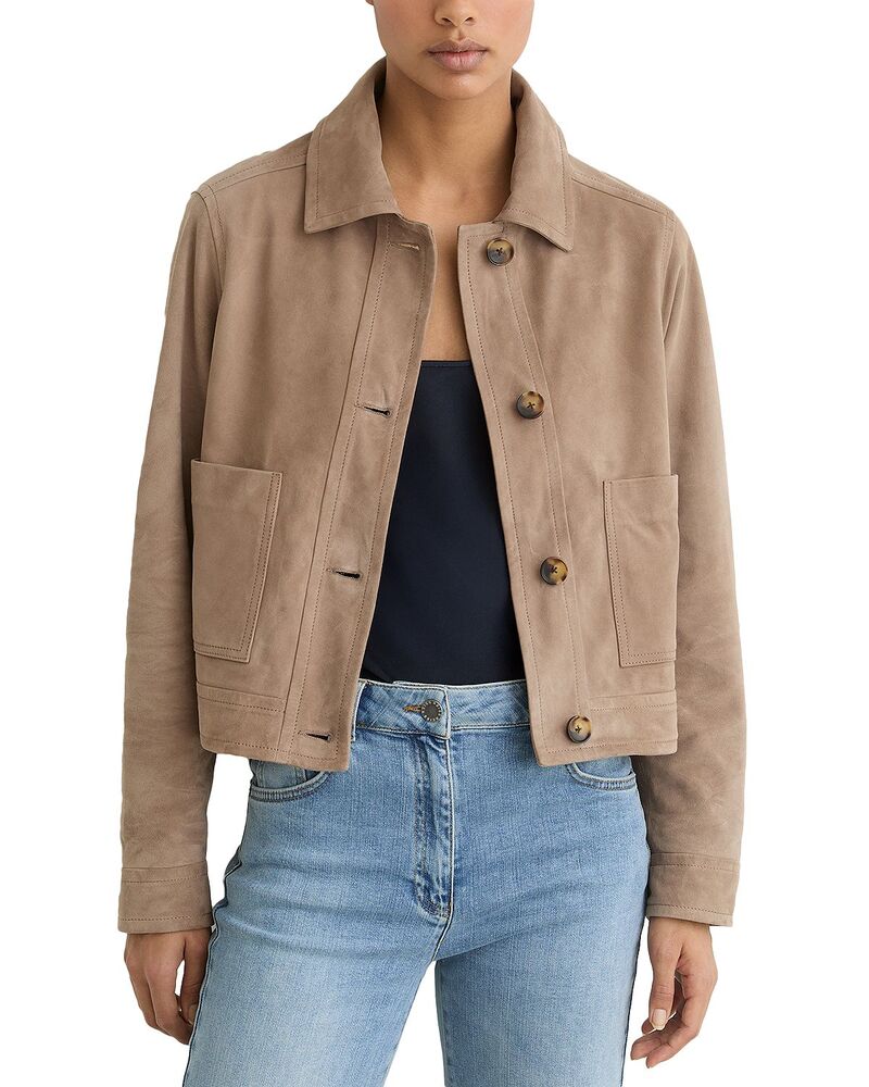 レイス レディース アウター ジャケット・ブルゾン プチ スエード REISS Petitesuede Trucker Jacket Neutral｜ReVida 店