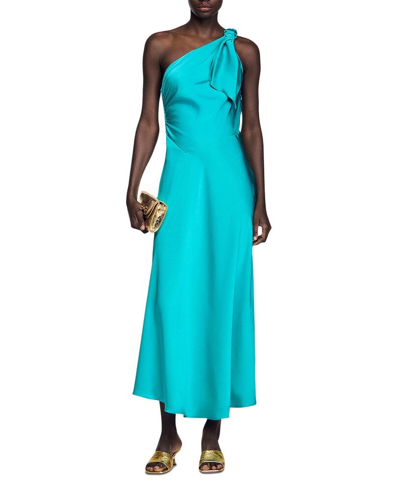 砂子ロ レディース トップス 衣裳 繻子 マキシ Sandro Satin Effect Maxi Dress with Bow Green 緑であること
