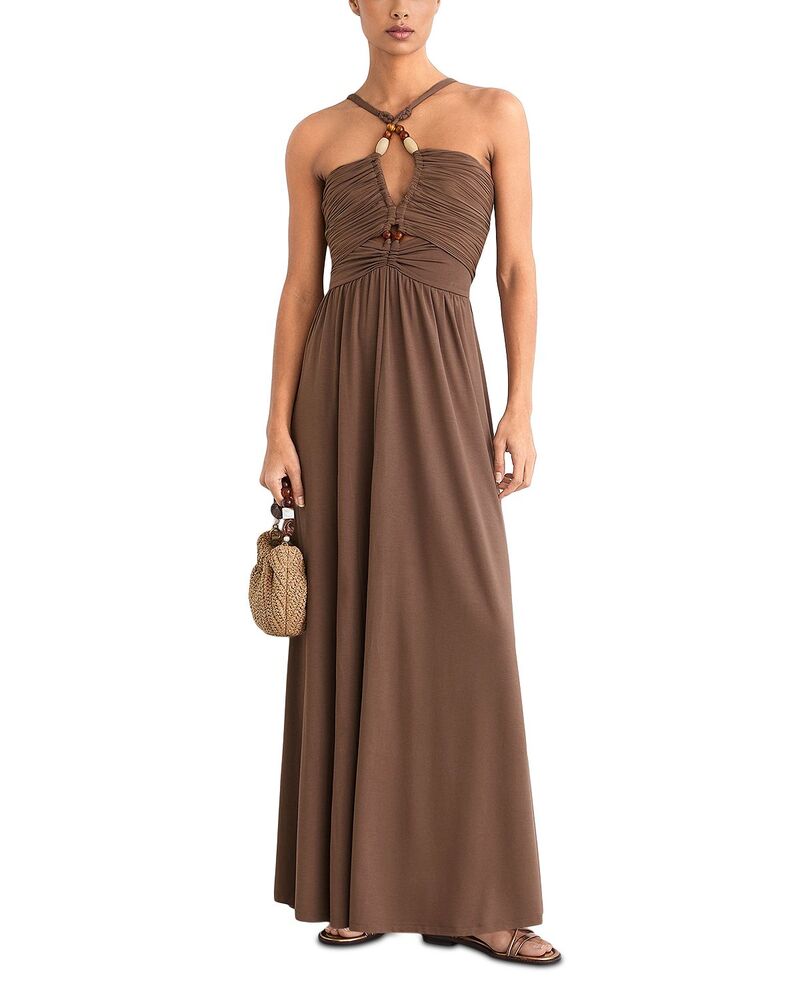 レイス レディース トップス 衣裳 ティーシャツ マキシ REISS Eloise Beaded Jersey Maxi Dress Taupe Brown 赤銅色