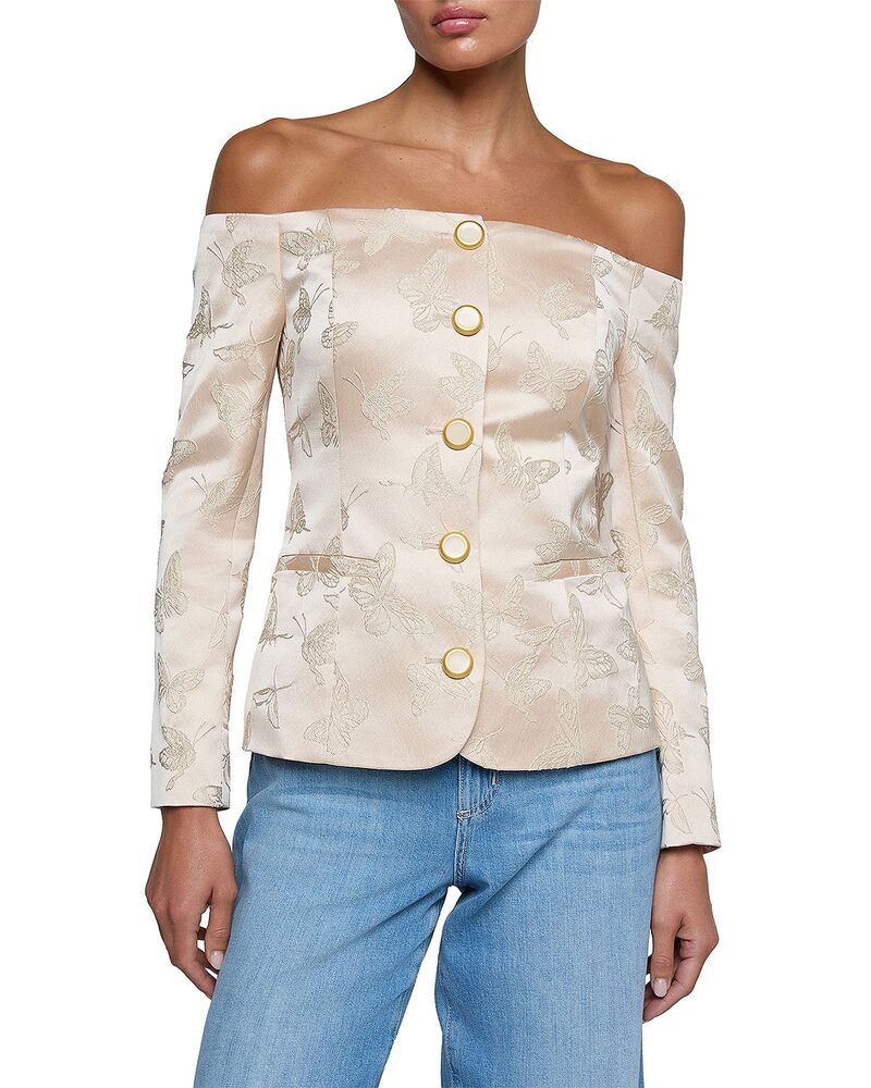 ラジャンス レディース アウター 上衣・上衣 スポーツジャケット L\u0027AGENCE Alice Off-the-Shoulder Blazer Pale Pink Butterfly サクラ色