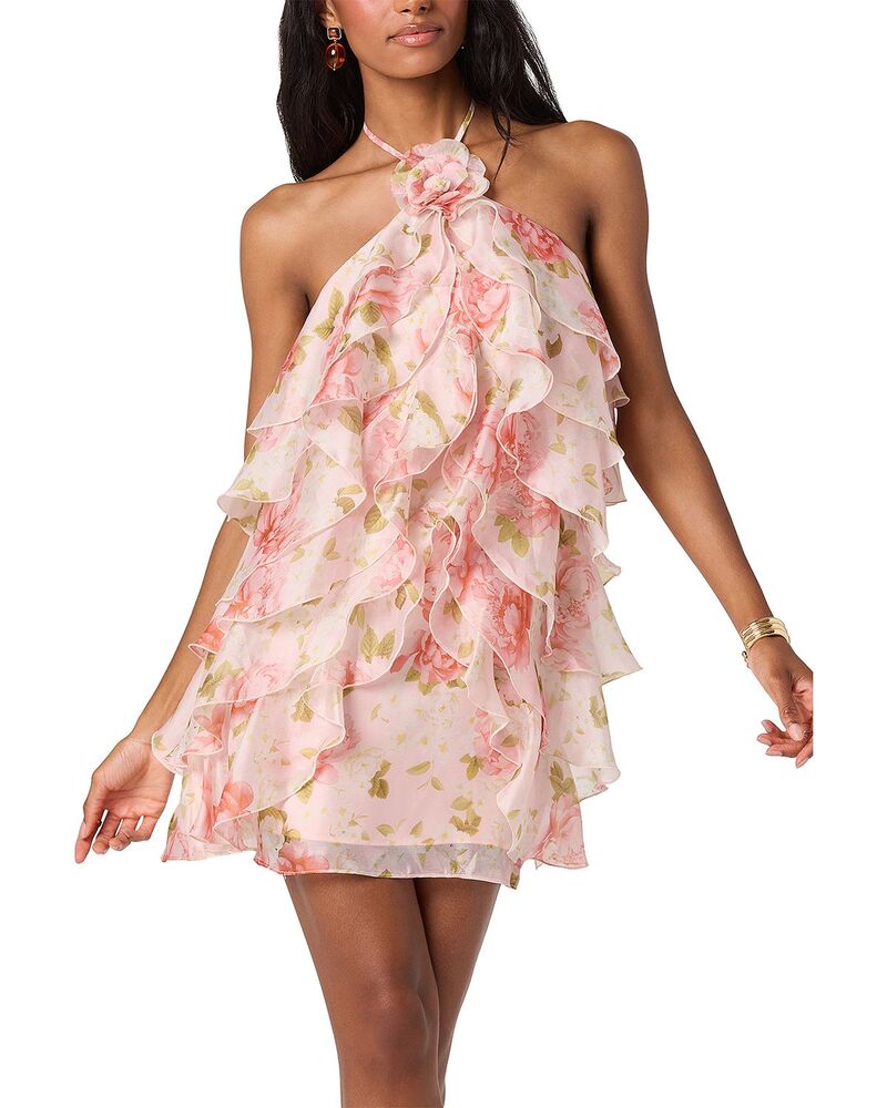 アストール レディース トップス 衣装 フラウンス ミニ ホルター ASTR the Label Halter Neck Ruffled Mini Dress Blush Floral 毛はらい