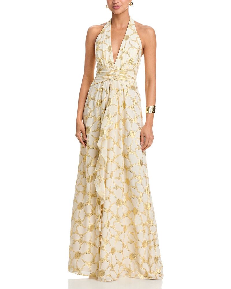 レイミー ブルック レディース トップス ワンピース ホルター Ramy Brook Daisy Stephanie Halter Gown Ivory Jacquard アイボリー｜ReVida 店