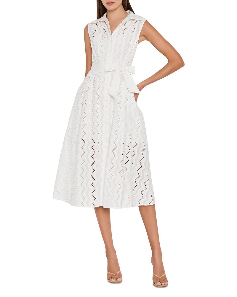 ミリー レディース トップス ワンピース ミディ 刺繍 MILLY Leya Eyelet Embroidered Midi Dress White ホワイト｜ReVida 店