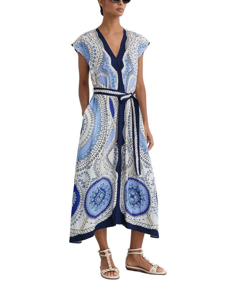 レイス レディース トップス ワンピース ミディ REISS Heidi Midi Dress Ivory/blue アイボリー|ReVida 店