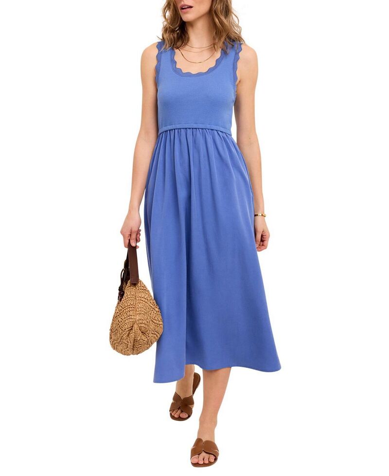 ミルトンベルベット レディース トップス ワンピース ミディ Mint Velvet Women\'scallop Short Sleeve Trimidi Dress Blue ブルー｜ReVida 店