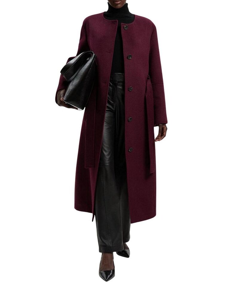 カレンミレン レディース アウター 厚地の外套 羊毛 マキシ Karen Millen Wool Single Breasted Belted Maxi Coat Burgundy バーガンディ