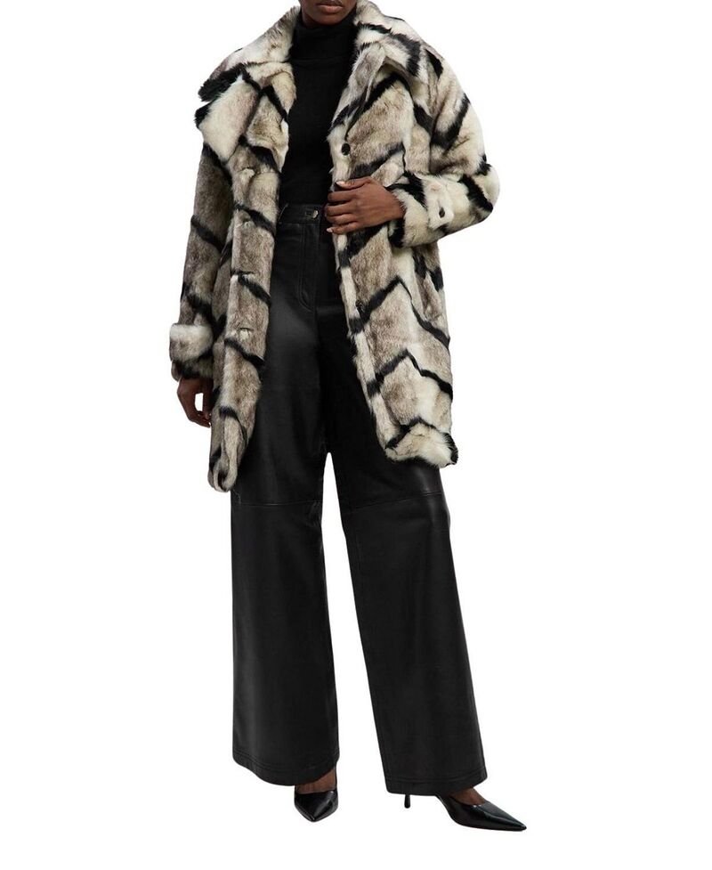 カレンミレン レディース アウター コート Karen Millen Mono Faux Fur Belted Longline Coat Mono｜ReVida 店