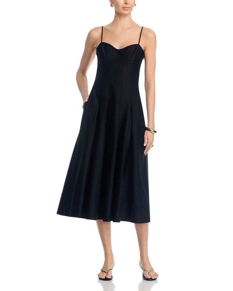 フレンチコネクション レディース トップス 衣装 筋目 midi プルオーバー FRENCH CONNECTION Sateen Pleated Midi Dress Black 黒いこと