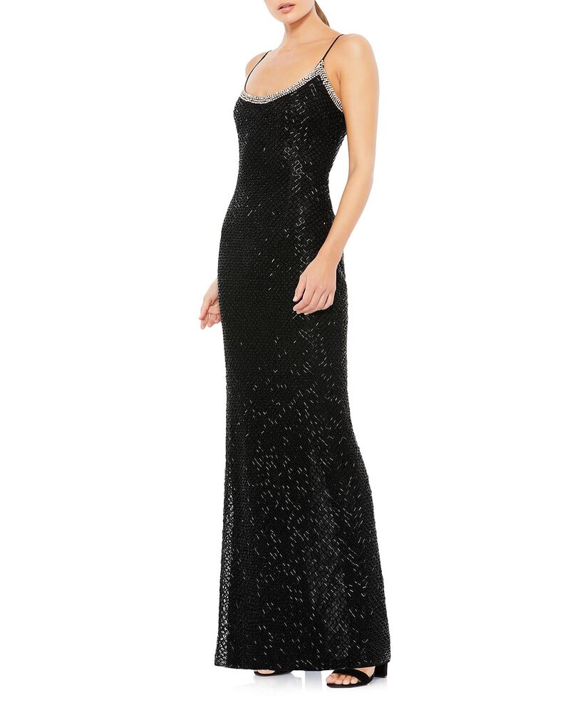 マックダガル レディース トップス 衣装 Mac Duggal Beaded Spaghetti Strap Column Gown Black 黒いこと