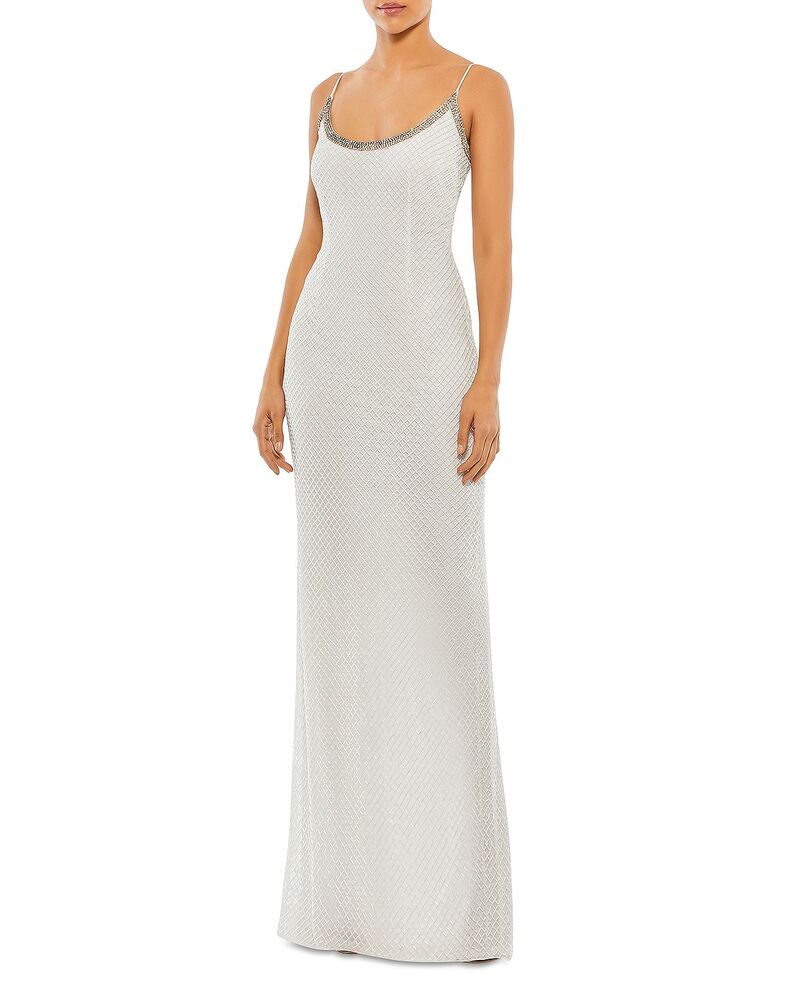 マックダガル レディース トップス 衣装 Mac Duggal Beaded Spaghetti Strap Column Gown White 白いこと