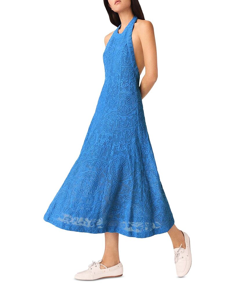 マージュ レディース トップス 衣装 後ろ側食い違い スピード競技 Maje Raros Backless Guipure Lace Dress Blue 青色