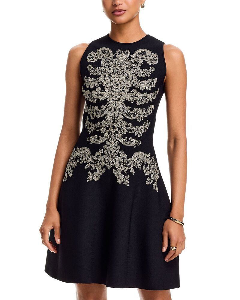 マックイーン レディース トップス 衣装 ミニ スピード競技 McQueen Lace Rib Cage Jacquard Mini Dress Grey Black 黒いこと