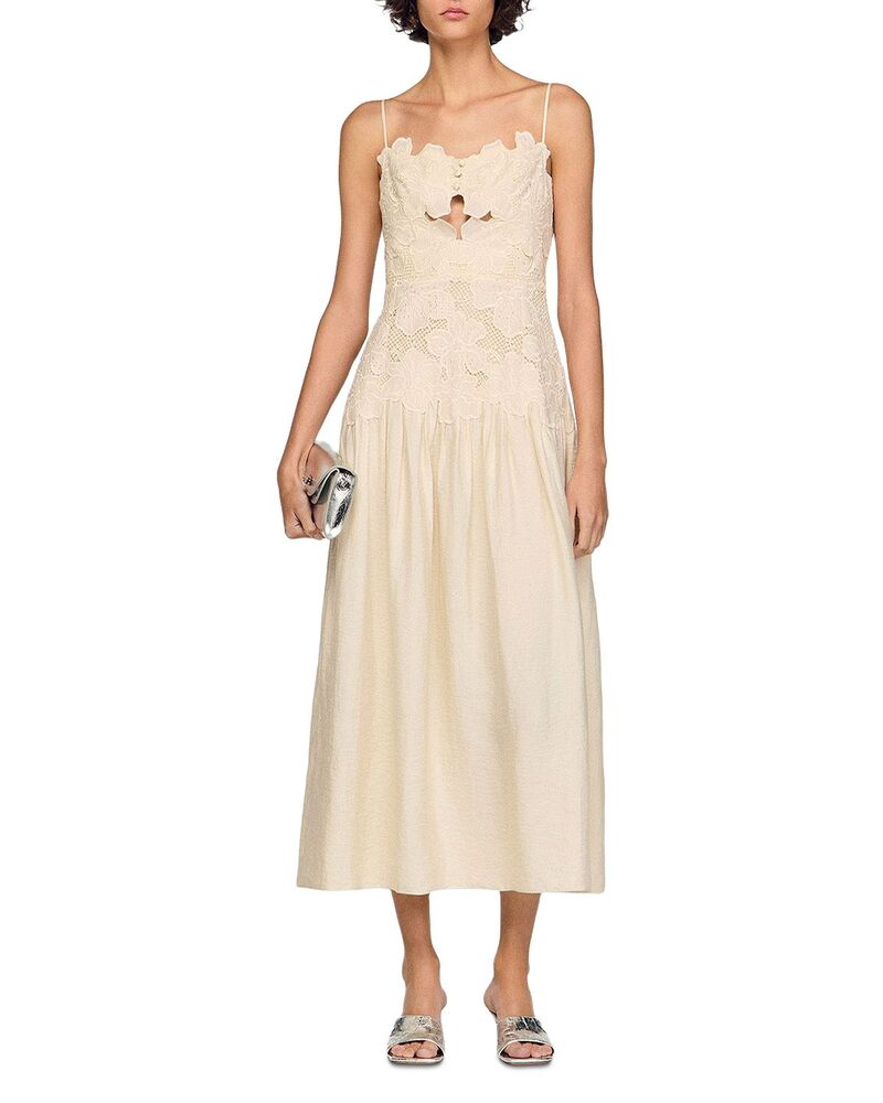 沙子ロ レディース トップス 衣装 マキシ Sandro Guipure Maxi Dress Ecru エクリュ