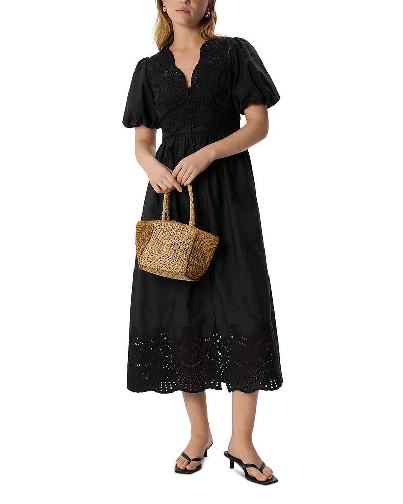 ホイッスルズ レディース トップス 衣装 Vのど首 綿織物 Whistles Cotton Broderie V Neck Dress Black 黒いこと