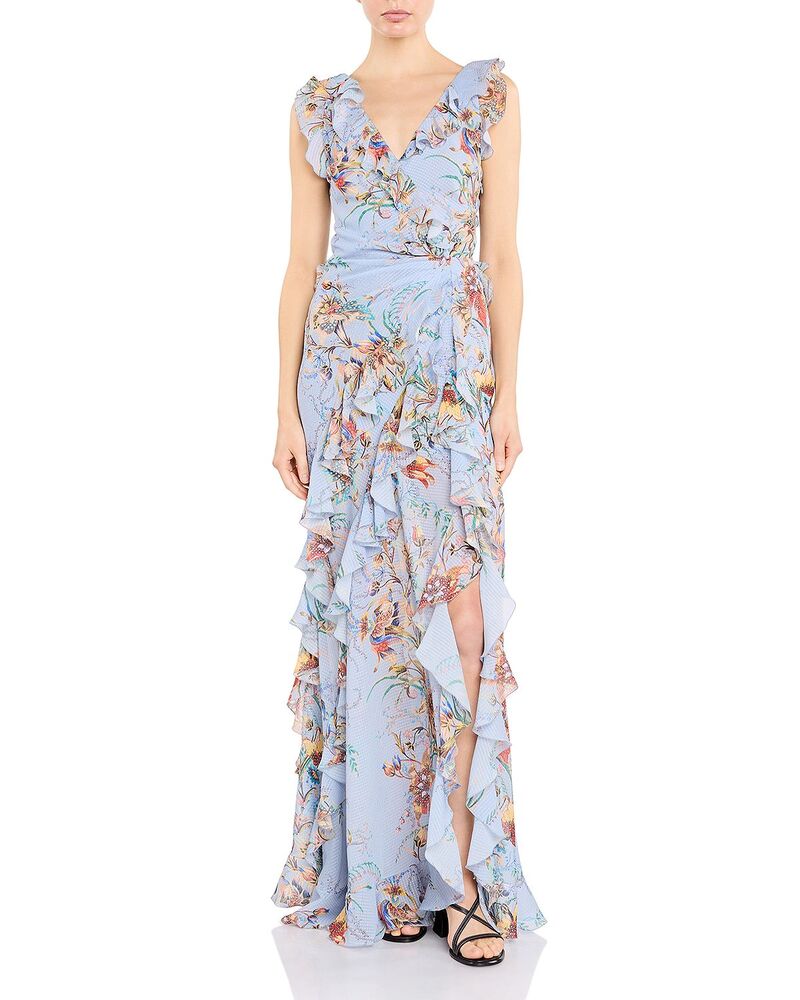 エトロ レディース トップス 衣裳 御花柄 フラウンス マキシ 御花 Etro Floral Cascading Ruffle Maxi Dress Printed/Azzurro