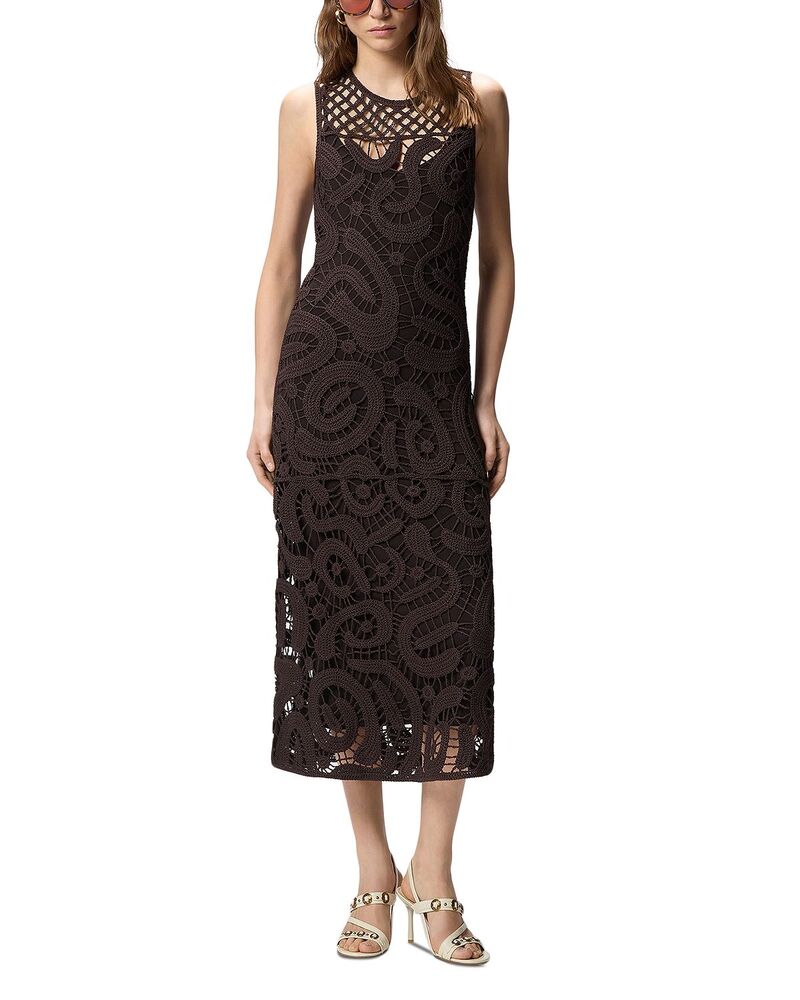 ピンコ レディース トップス 衣裳 MIDI PINKO Bufera Geometricrochet Midi Dress java Brown 赤銅色