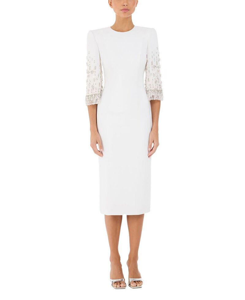 ジェニー・パッカム レディース トップス ワンピース ミディ Jenny Packham Ebba Crystal-Embellished Midi Dress Natural White ホワイト｜ReVida 店