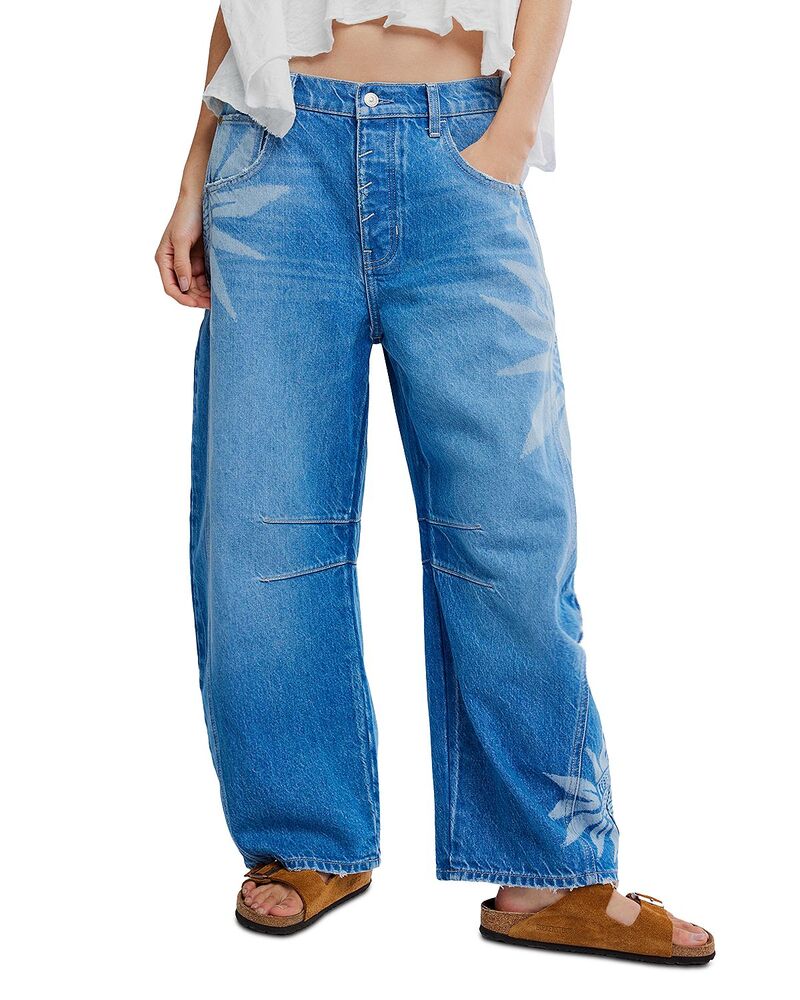 フリーピープル レディース ボトムス ジーンズズボン下 刷り上げる デニム Free People Good Luck Printed Barreleg Jeans Laser Daisy Sun Fade