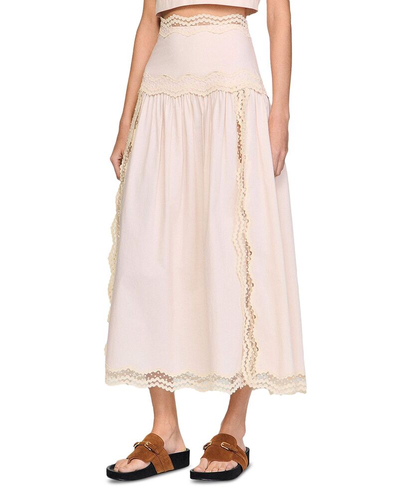 沙子ロ レディース 下つ方スコート 綿織物 Sandro Long Cotton Skirt Light Pink サクラ色