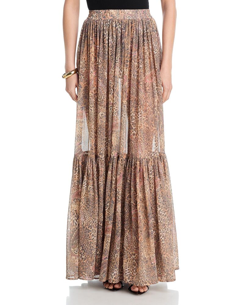 ラジャンス レディース 下つ方スコート シャーリング マキシ L\u0027AGENCE Ursie Smocked Waist Maxi Skirtan/Mauve Leopard タン
