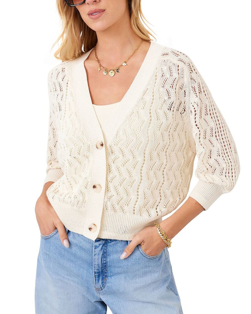 カレンケーン レディース アウター ジレー スウェーター Karen Kane Puff Sleeve Crochet Cardigan Sweater Natural