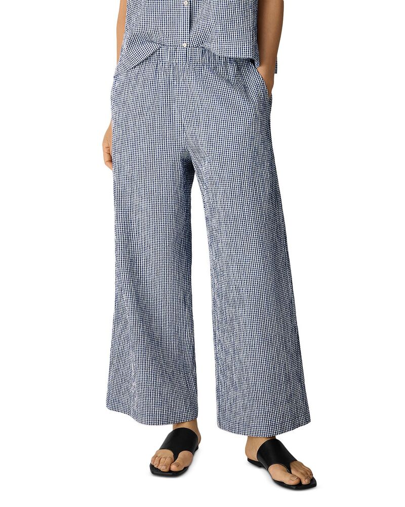 エイリーンフィッシャー レディース ボトムス 心地好いズボン下 ワイドレッグ 刷り上げる アンクル Eileen Fisher Check Print Wide Leg Ankle Pants Light Dive 照合のしるし