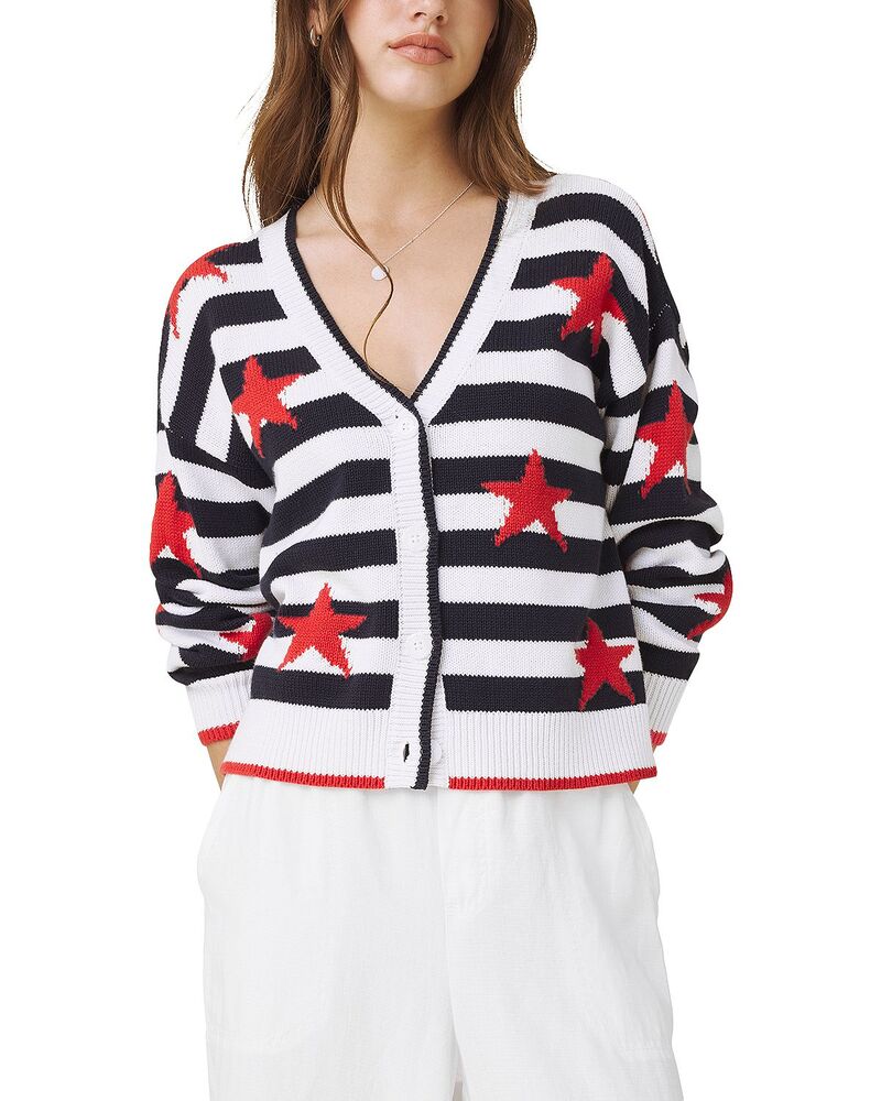 スプレンディット レディース アウター ジレー 刷り上げる Splendid Liberty Mixed Print Cardigan White/Navy/Firework 白いこと