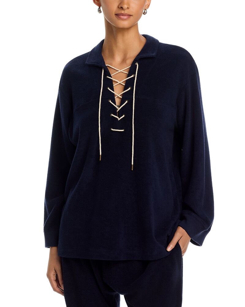 ザ・グレート レディース トップス プルオーバー パイル スピード競技 THE GREAT. The Micro Terry Lace Up Tunic Navy 米国海軍