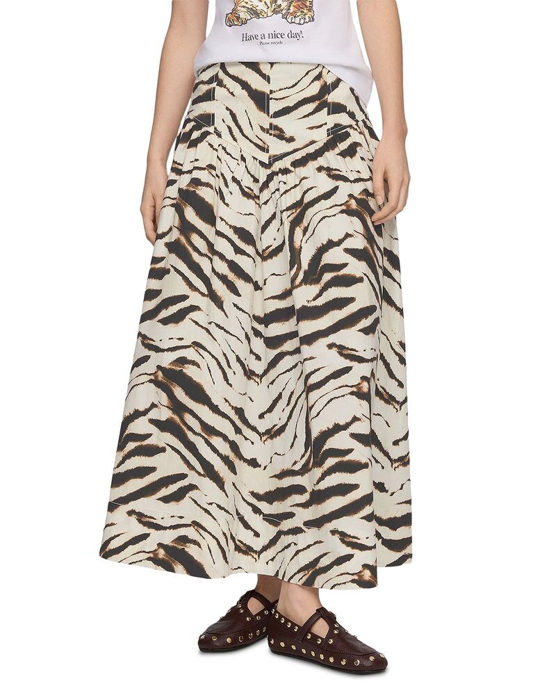 ガニー レディース ボトムスカート プリント コットン GANNI Zebra Print Stretch Cotton Skirt Egret アニマル|ReVida 店