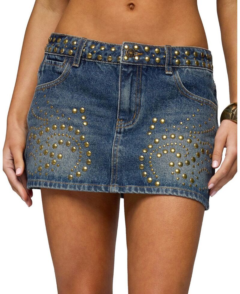 アディクテッド レディース 下つ方スコート ミニ ジーンズ Edikted Libbey Studdedenimini Skirt Blue 青色