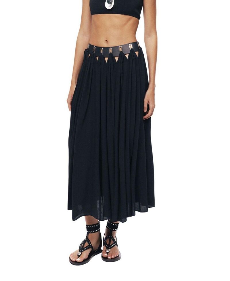 ノクチューン レディース ボトムスカート プリーツ ミディ NOCTURNE Pleated Ring-Detail Midi Skirt Black ブラック｜ReVida 店