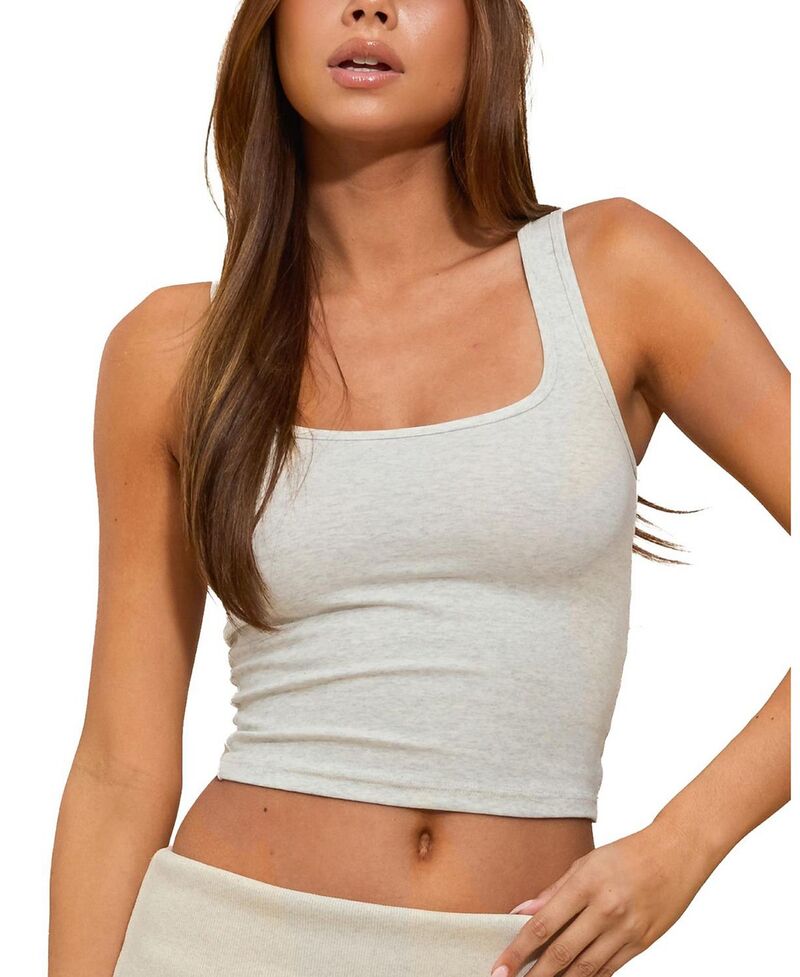 アディクテッド レディース トップス 貯蔵タンクいの一番 肋材 Edikted Linda Ribbed Scoop Neck Tank Top Gray-Melange 薄墨色
