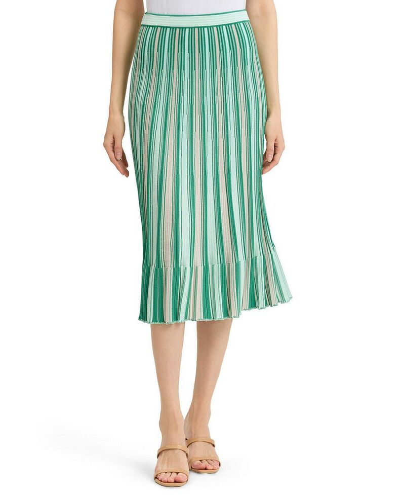 ミンウォン レディース ボトムスカート ミディ ニット Ming Wang Flared Flounce Soft Knit Midi Skirt Kelly Green Eucalyptus Ivory. アイボリー|ReVida 店