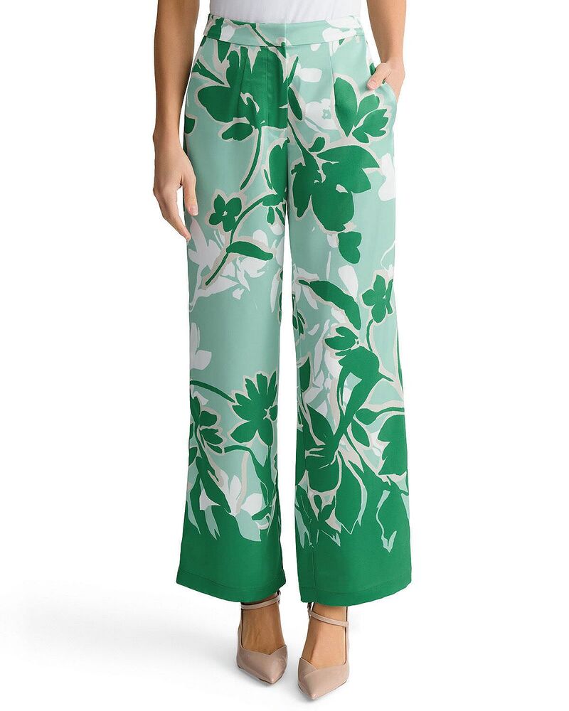 ミンウォン レディース ボトムス 心地好いズボン下 縮緬 御花柄 刷り上げる 御花 Ming Wang Crepe De Chine Floral Printed Wide-Leg Pants Kelly Green Limestone Ivory 象牙色