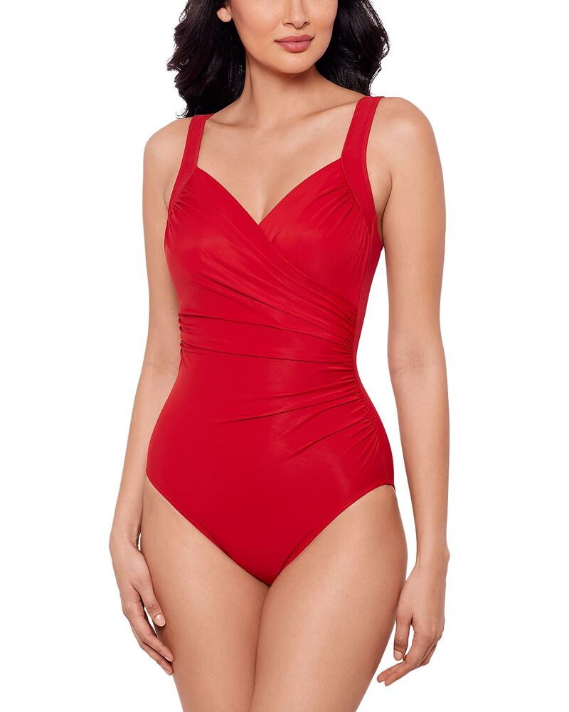 不思議なこと背広 レディース 水泳着 上下仕掛ける ギャザー Miraclesuit DD Cup Sanibel Ruched One Piece Swimsuit Cayenne Red 赤いこと