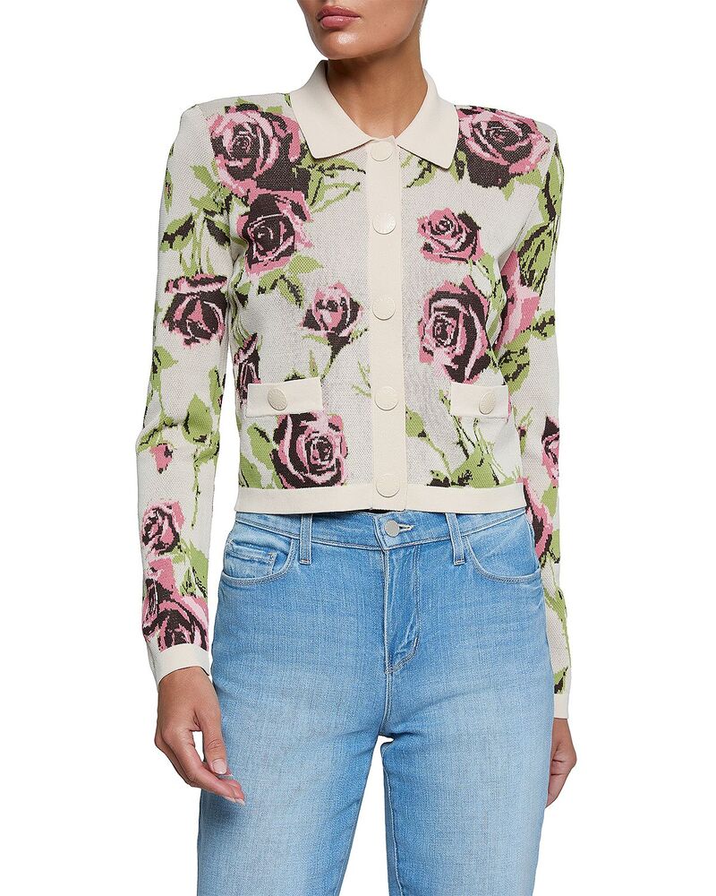 ラジャンス レディース アウター ジレー L\u0027AGENCE Osiris Jacquard Collared Cardigan Ecru/Mauve Romantic Rose エクリュ