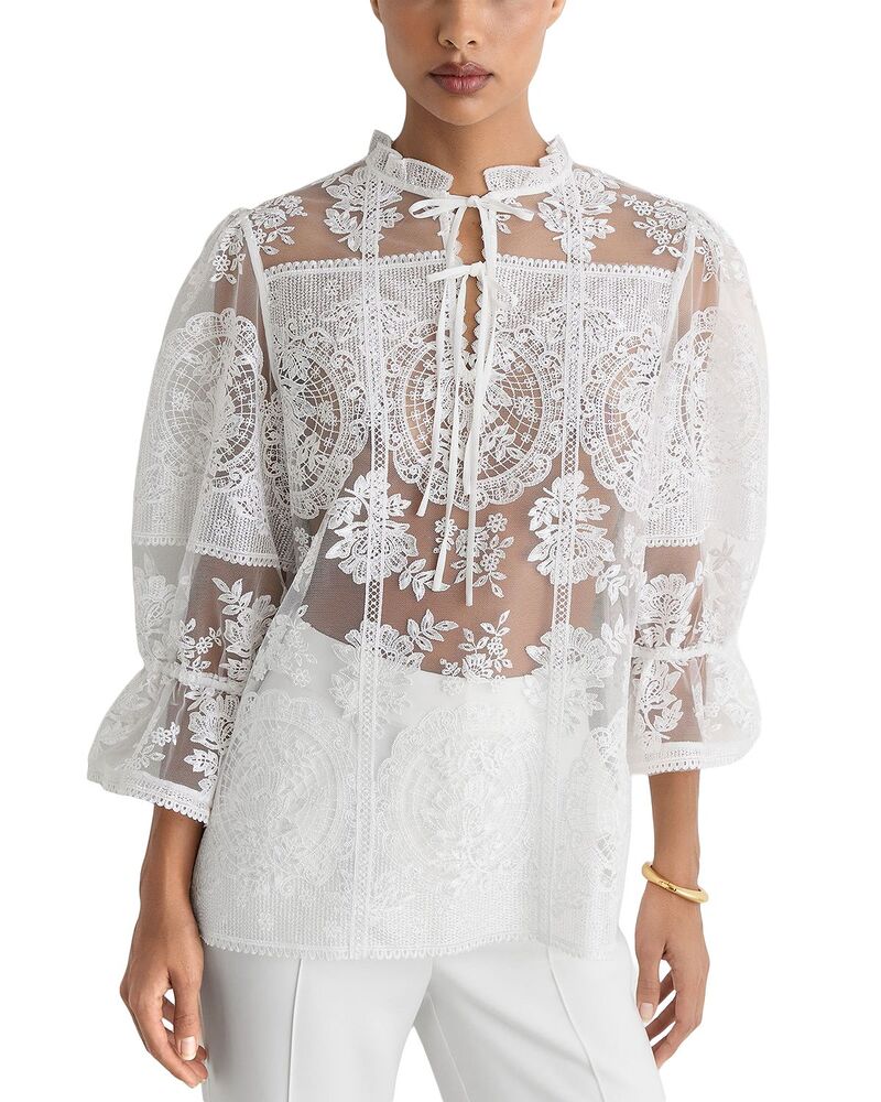 レイス レディース トップス シャツ レース REISS Demi Lace Shirt Ivory アイボリー|ReVida 店