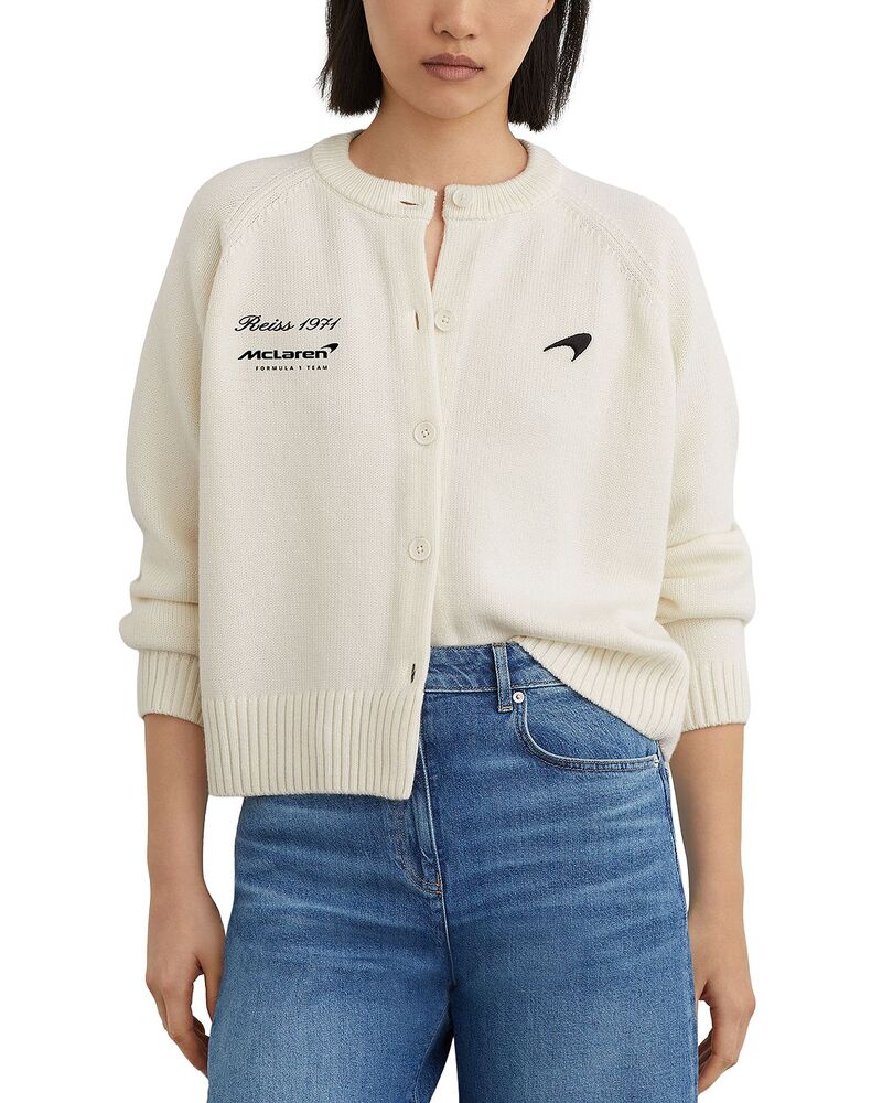 レイス レディース アウター ジレー 労働者の一団のど首 羊毛 クロップド REISS Louise Long Sleeved Merino Wool Cropped Crewneck Cardigan White 白いこと