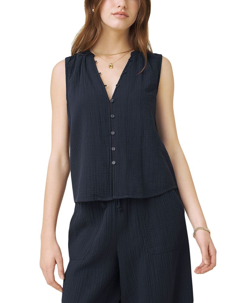 スプレンディット レディース トップス 貯蔵タンクいの一番 Splendid Ava Gauze Button Frontank Navy 米国海軍
