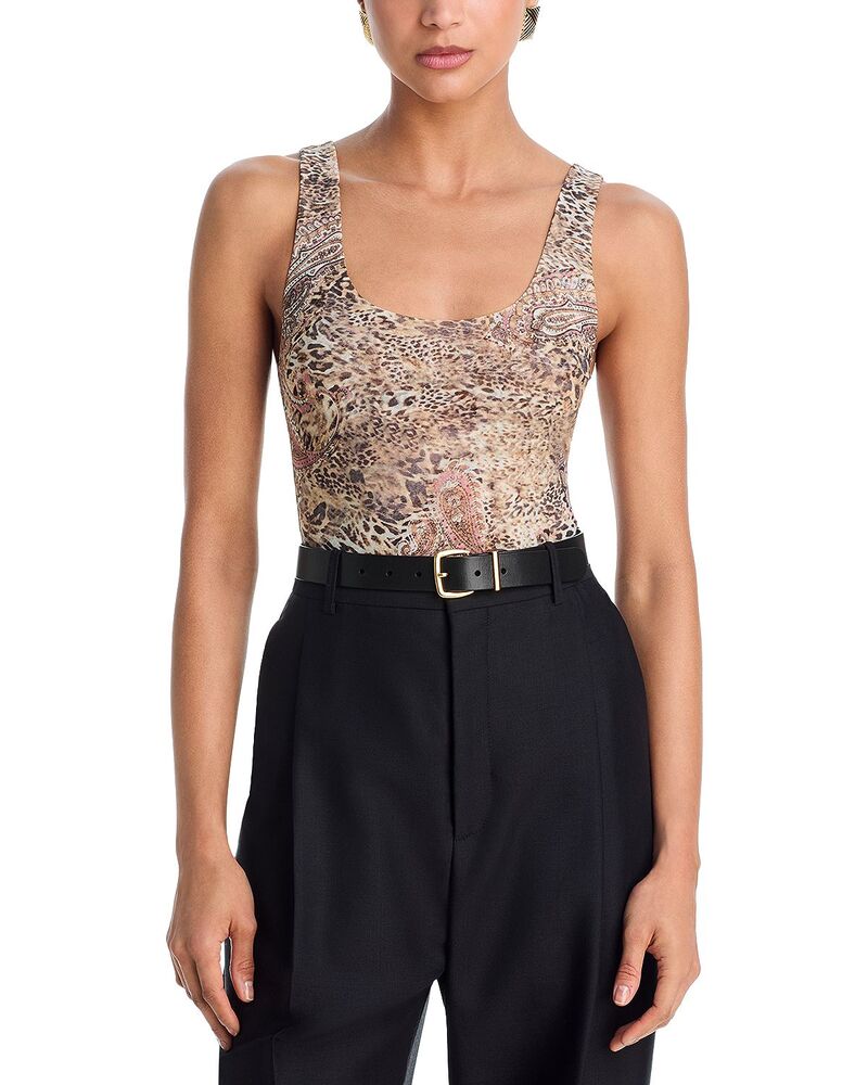ラジャンス レディース トップス タンクトップ ボディースーツ L'AGENCE Kalea Scoop Neck Tank Bodysuitan/Mauve Leopard タン|ReVida 店