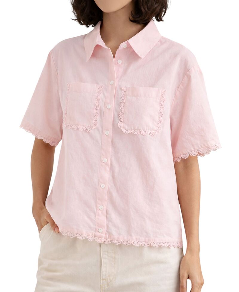 チンティアンドパーカー レディース トップス シャツ リネン Chinti & Parker Women'sienna Linen-Blend Scallop Edge Shirt Light Pink ピンク｜ReVida 店