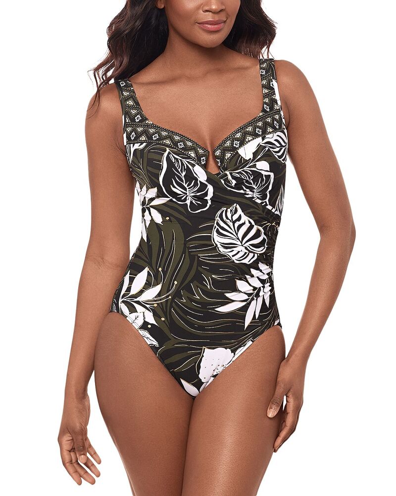 不思議なこと背広 レディース 水泳着 上下仕掛ける 旗がしら ケープ Miraclesuit Elle Dorado Escape One Piece Swimsuit Black/Multi 黒いこと