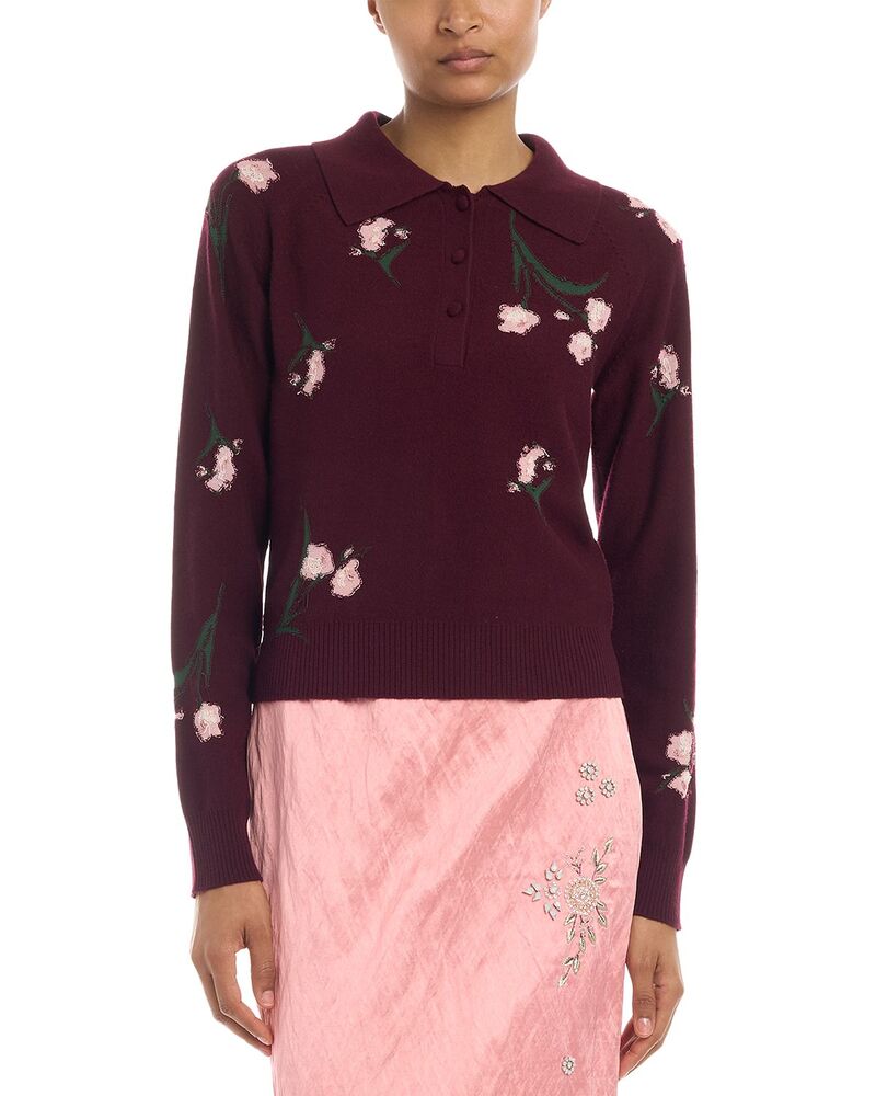 アーデム レディース アウター ニット・セーター フラワー柄 ウール フラワー Erdem Floral Knit Wool Sweater Bordeaux｜ReVida 店