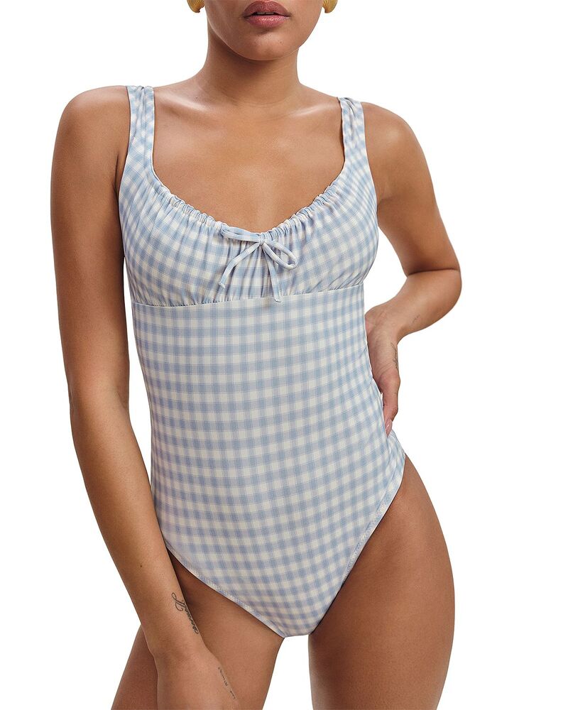 リフォーメーション レディース 水泳着 上下仕掛ける Reformation Bahia One Piece Swimsuit Crystal Check 読み合わせる
